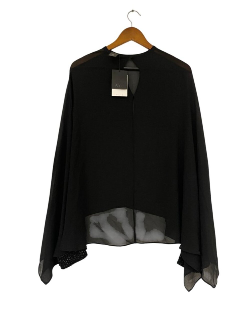 Zara Womens Cape Blouse shirt Size M Black Beaded Cuff 1067/922 NWT